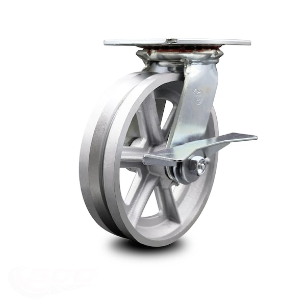 8 Inch Heavy Duty V Groove Semi Steel Caster with Roller Bearing and Brake SCC